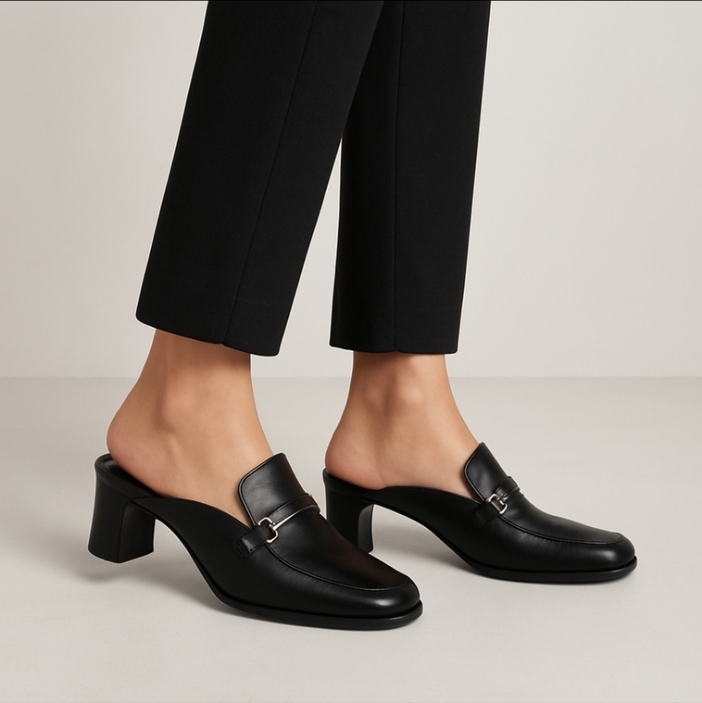 Cole Haan Black Leather City Mules Women’s Size 9.5B Vintage Slip-On Heels Shoes